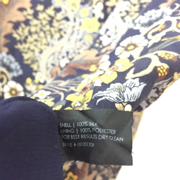 Club Monaco - 100% Silk Blue Yellow Birds Floral Shift Dress - Small - Picture 5 of 5